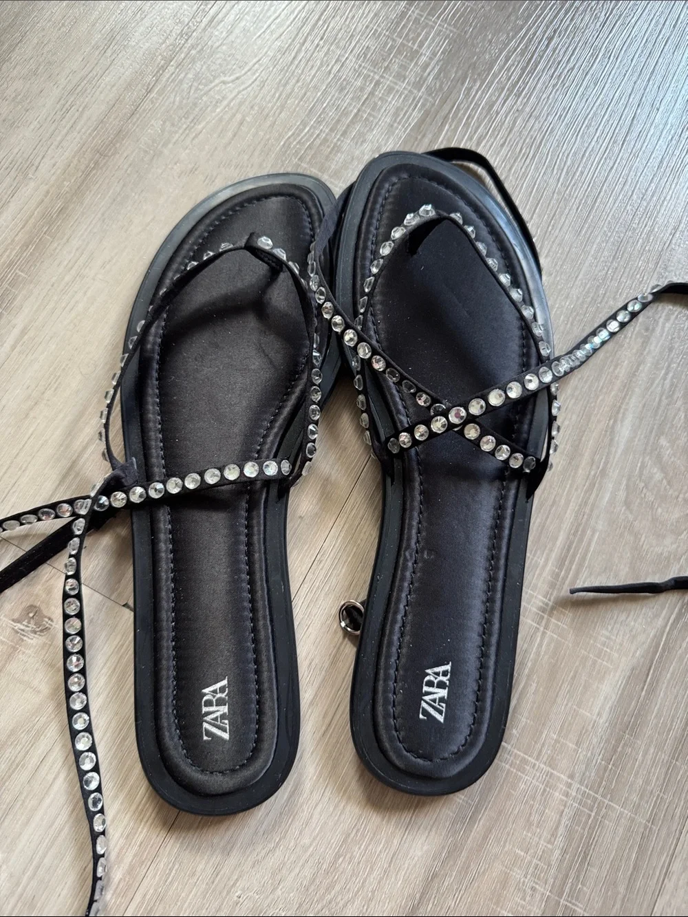 Zara Black Crystal-Embellished Wrap Sandals - Picture 3 of 4